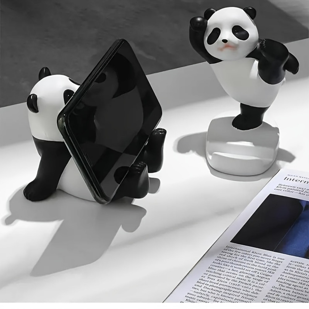 1pc Adjustable Panda-Shaped Phone Holder Stand - Cute Black & White Design, Durable Plastic, Compact 8.89-9.91cm, Compatible with Smartphones & Tablets, Dual-Purpose Home Office Desk Decor