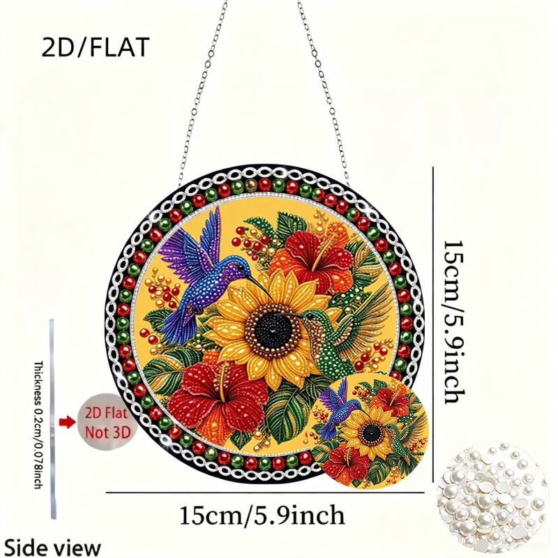 Vivid Floral and Hummingbird Acrylic Pendant, Decorative Ornament