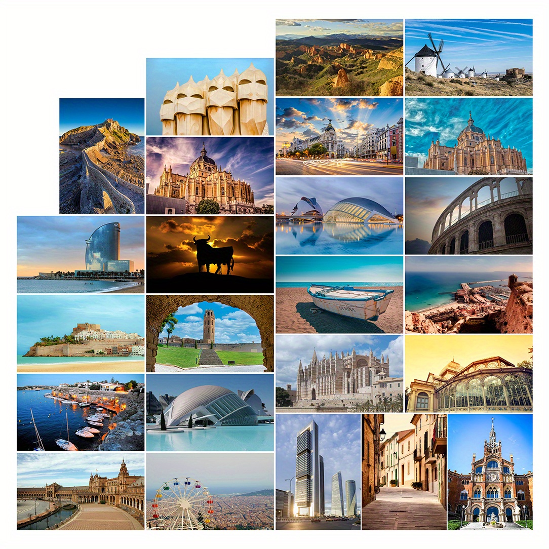 TEMU Set de 24 Postales Vintage de España | 4X6" Cartulina Premium 300Gsm – Con Paisajes de Barcelona, Madrid y , Regalos Culturales Perfectos para