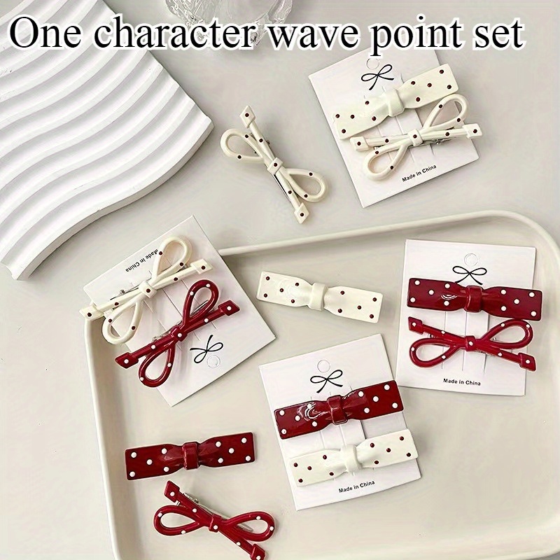 24pcs assorted colors red white and beige polka dot bow hair clips vintage style plastic barrettes for styling and fashion hair accessories Product details 0