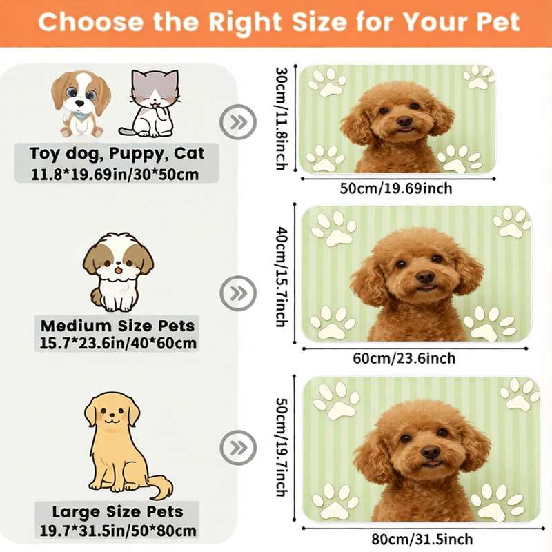 TEMU 1 Tappetino Antiscivolo per Alimentazione Animali Domestici con Stampa di Teddy, Design , Superficie Antigoccia Facile da Pulire, Previene la