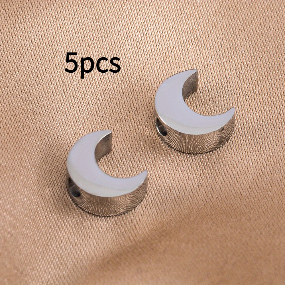 5pcs Solid Moon Beads 304 Stainless Steel Material Glossy Through Hole Beads Can Beading Or Making Beads Charms Making Supplies