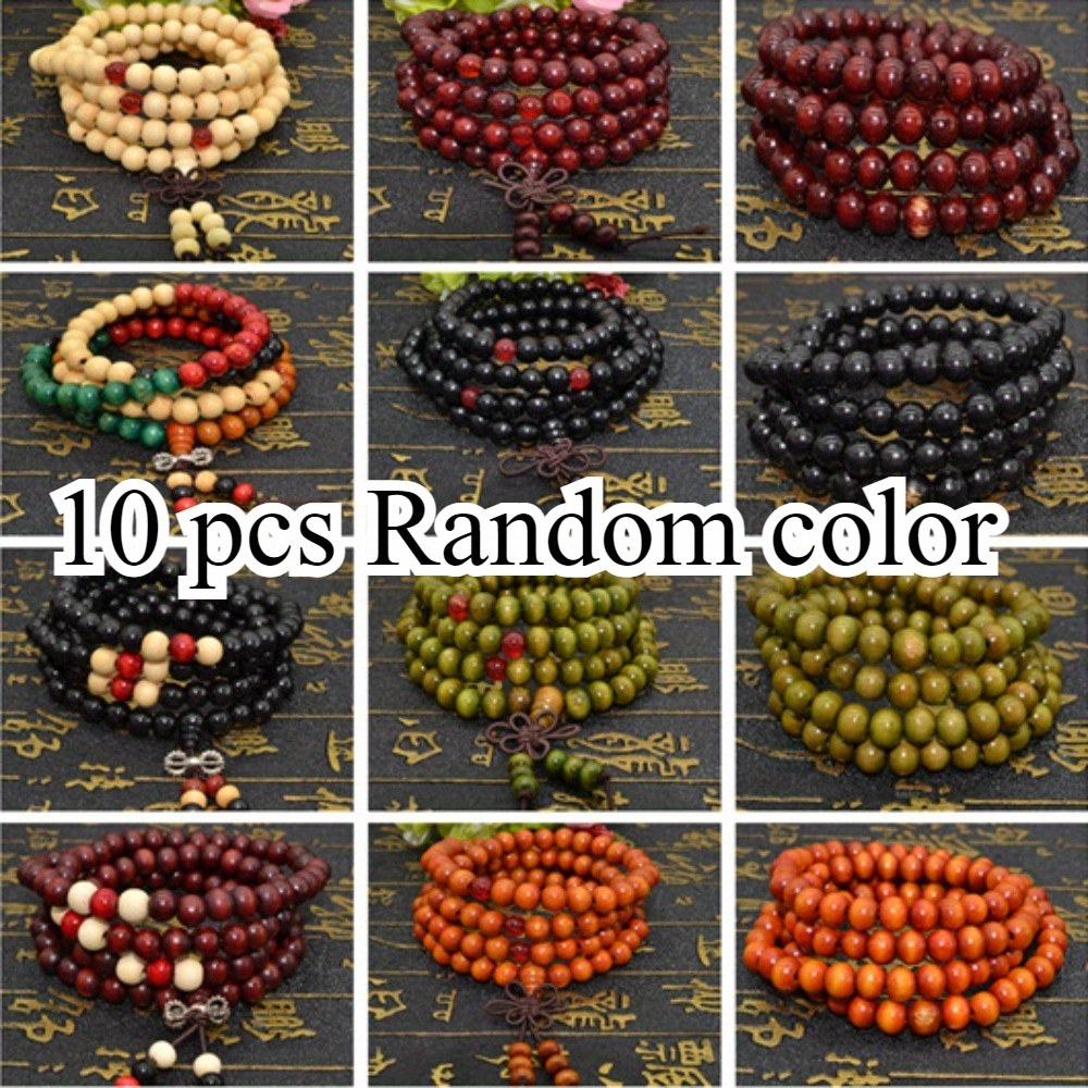 TEMU 10pcs Random Color Long Bracelet Set 108 Beads Bracelet Luck Couple Jewelry As A Bracelet Or A Necklace