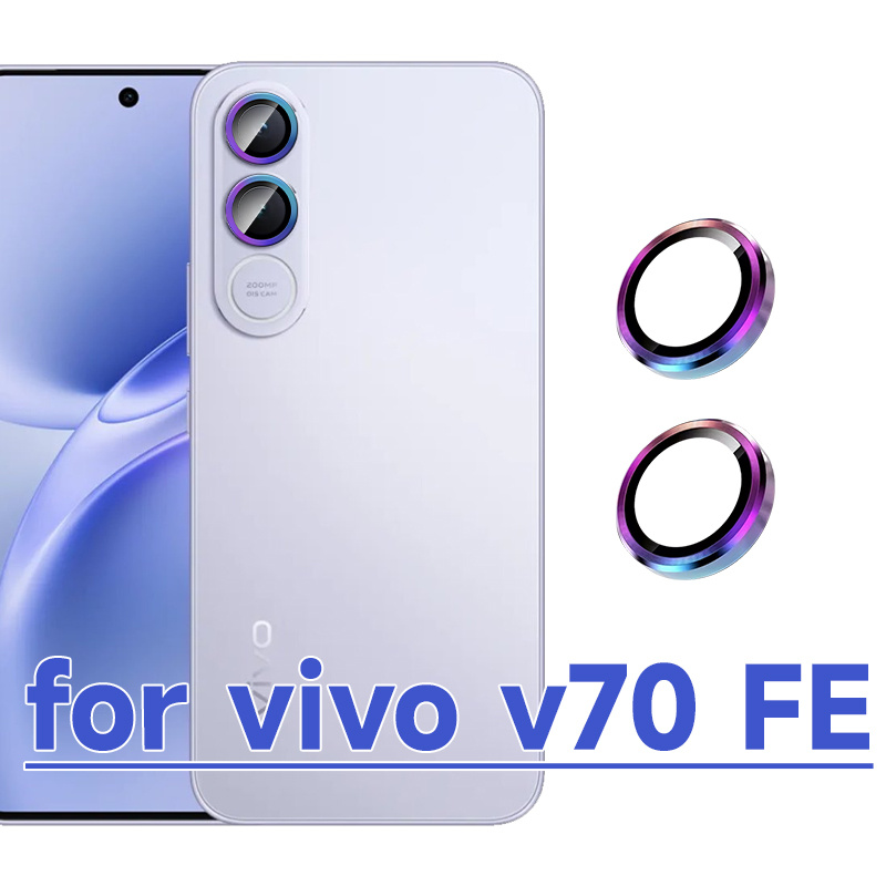 TEMU Juego de 2 fundas protectoras de lente con anillo de metal para Vivo V70 FE, de cristal templado a prueba de arañazos y caídas, aptas para