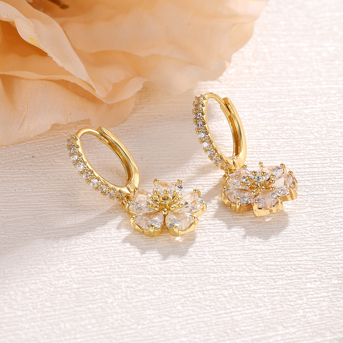 Women’s Petal Earrings with Full Zirconium Inlay, Exquisite Design
