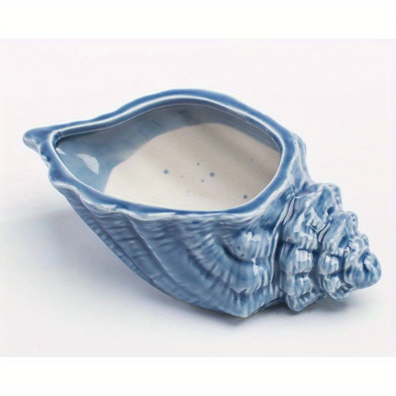 Image of Blue Conch Ceramic Flower Pot Suit - Perfect For Succulents And , Indoor/outdoor Use With Drainage Holes, Office Garden Decoration Gift, 5.5inch (plants Not Included) Gardening Gift Home Decor