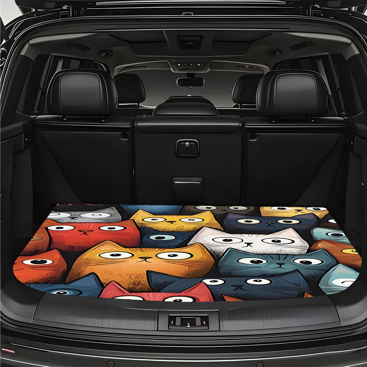 TEMU 1 tapis de coffre de voiture antidérapant multicolore pour collection de chats | Polyester durable, garde le coffre sec et , ajoute une ambiance