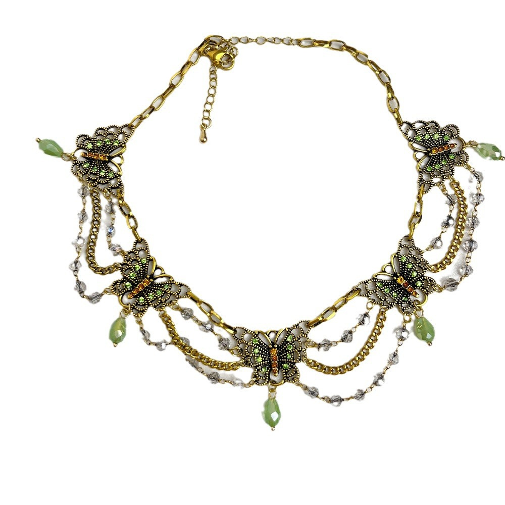 Fashionable Multi-Layer Tassel Butterfly Necklace Female Niche Premium Texture Babes Clavicle Chain Necklace Tide
