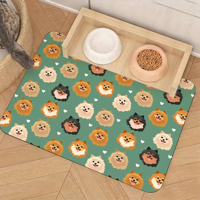 TEMU 1pc Pomeranian Full Print Pet Feeding Mat, Cute Design, Easy-, Suitable For All Breeds, Portable Outdoor Use, Fashionable And Practical Gift!