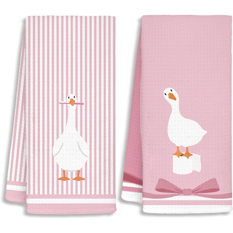 TEMU Pink Striped Duck Bow Pattern Printed Kitchen Towels, Cleaning Cloths, Neighbor Gifts, Mom Gifts, Birthday Gifts, Sweet Housewarming Gifts For ,