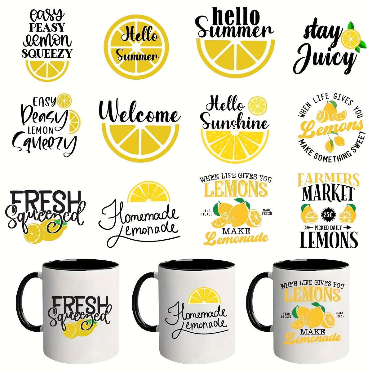 Image of 12pcs Of Lemon Cup Stickers, Suitable For Cups, Glasses, And Mugs, Decorative Cup Stickers (stickers Only, Cups Not Included), 2d Flat Design, 2d Flat