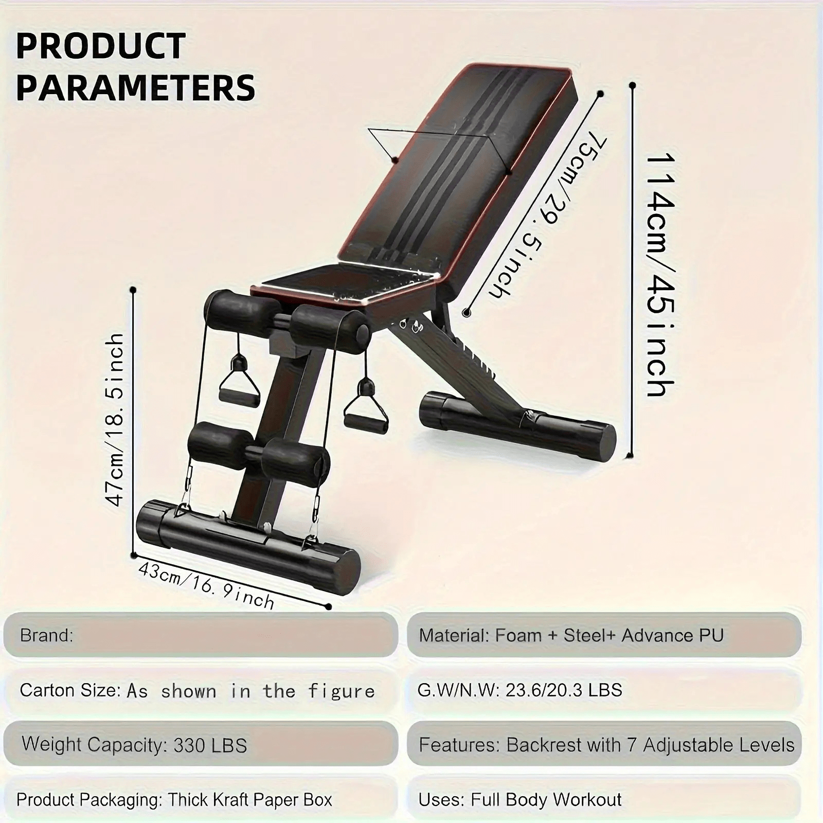 Multi-functional Folding Fitness Bench - Your Home Workout Companion! Features 7-position Backrest Adjustment to Accommodate Flat Bench Presses, Incline Dumbbell Presses, and Abdominal Crunches. Foldable Design Saves Space, with Pull-up Assist