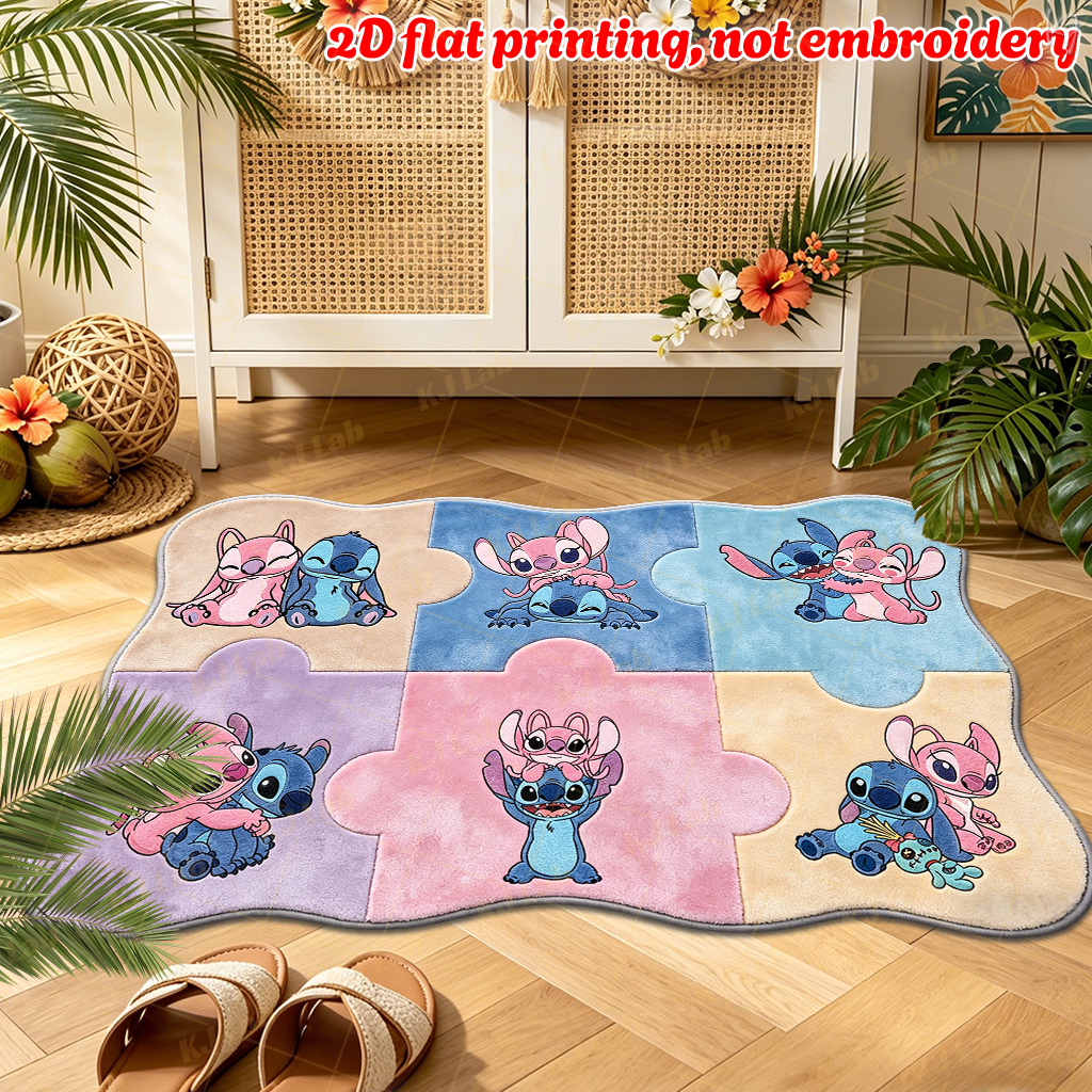 TEMU 1pc Wave Irregular Floor Mat Yx23 - Stitch And Interactive Scene - Warm And Cute Long Rug, Soft And Comfortable, Suitable For Bedroom, Living