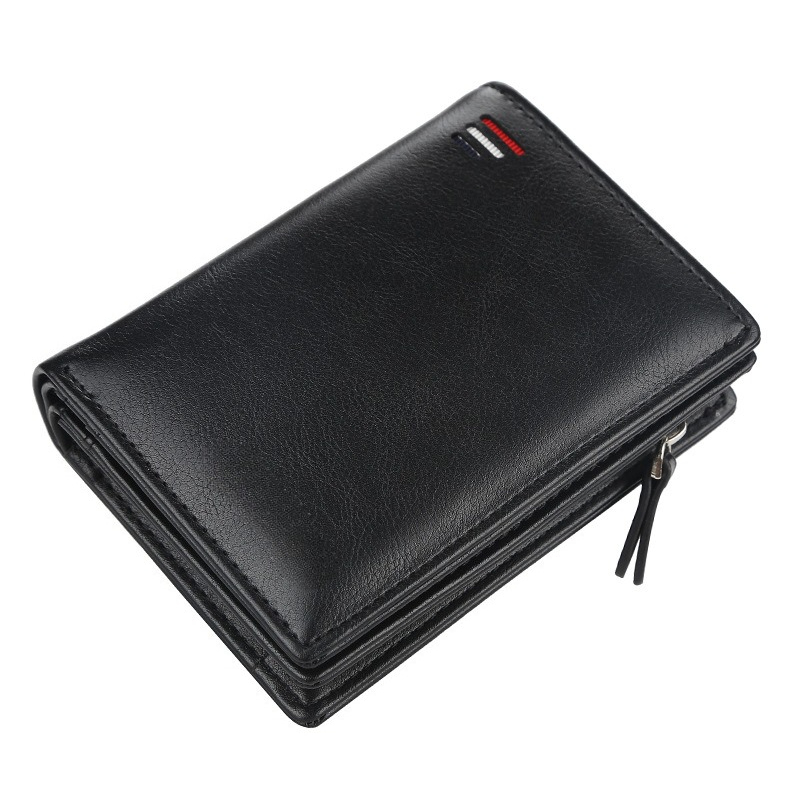 Image of Men's Short Wallet, Trade Zipper Purse, Large Capacity Multi Card Slots Hidden Snap Wallet With Premium Texture