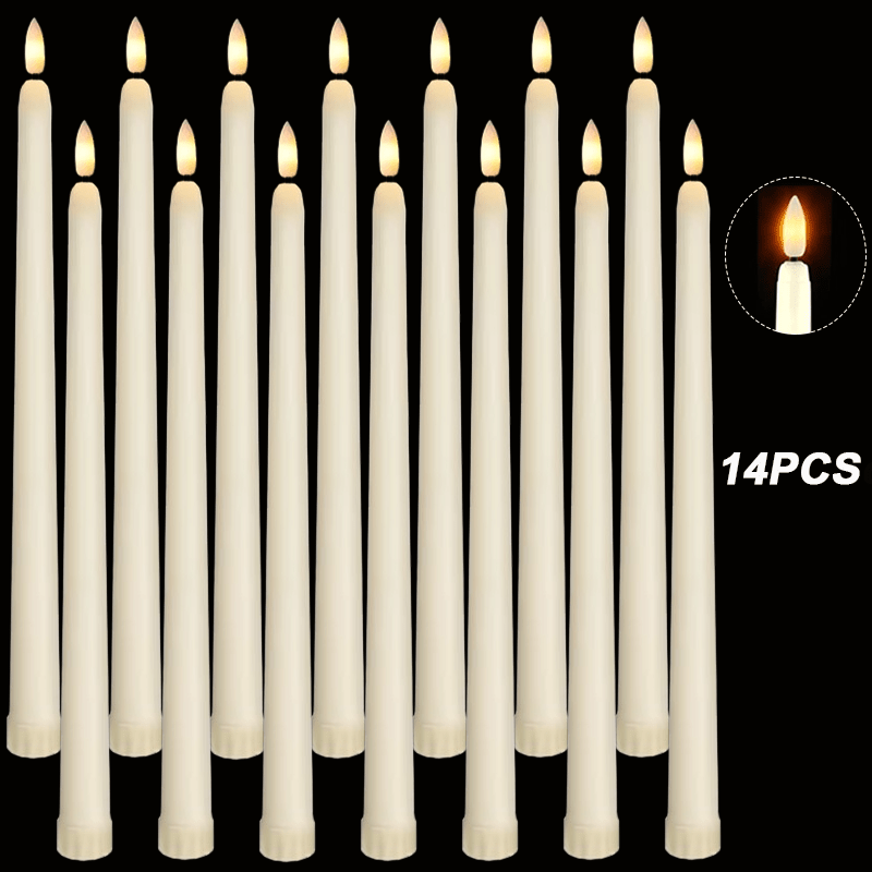 TEMU 14 bougies fuselées LED vacillantes flamme – mince à piles, avec lumière douce et chaude vacillante, , décoration , convient pour les dîners de