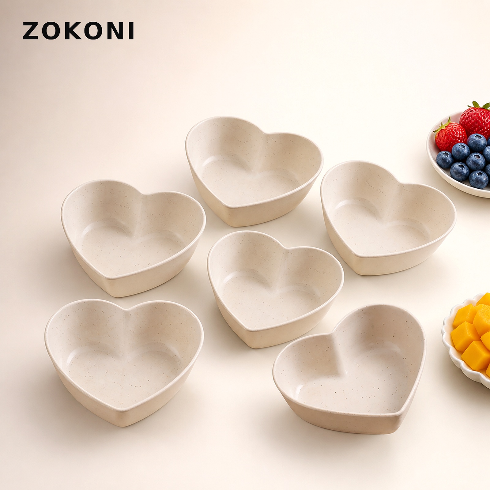 TEMU 6pcs Beige Heart-shaped Mini Snack Bowls, Small Condiment Dishes, And Table Dining Bowls. Suitable For Nuts, Candies, Fruits, Dips, Sauces,