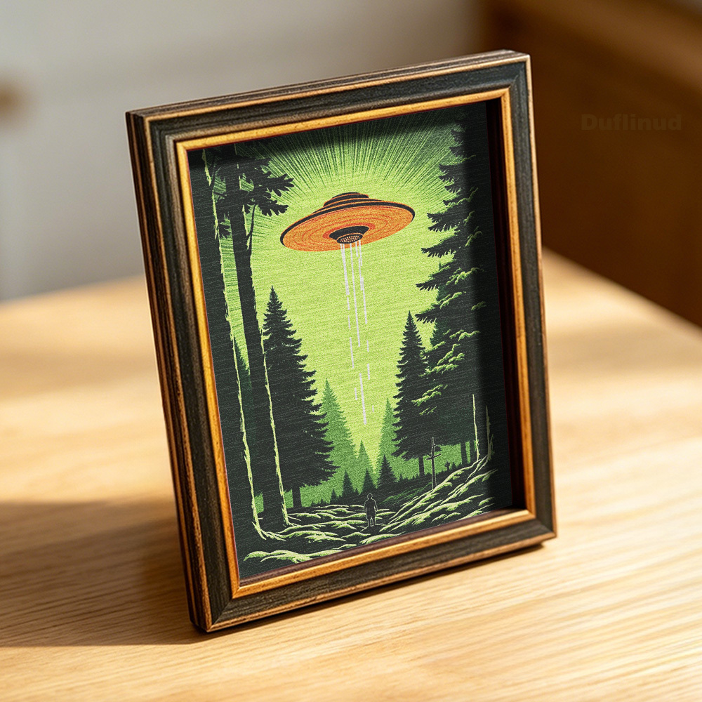 TEMU Fantasy Forest Ufo Refrigerator Magnet, Mini, Wooden Fridge Sticker, Spaceship Adventure Scene, A Touch Of Mystery To Your Kitchen, Gift, Fun