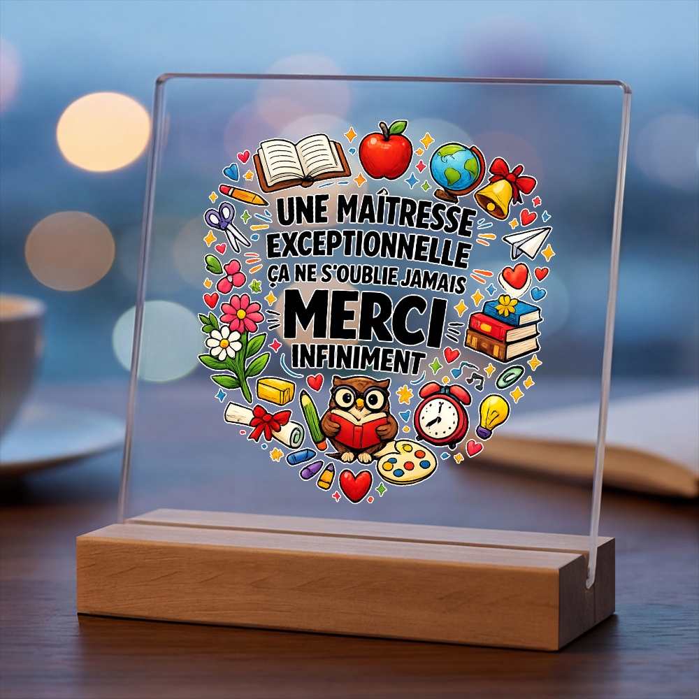 TEMU Plaque d' en acrylique pour enseignant avec base, design pour salle de classe, cadeau de remerciement personnalisé pour professeur de français,