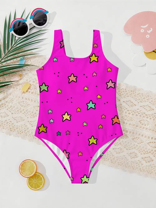photo de l'article maillot de bain dété pour filles, nouveau modèle à imprimé aléatoire, fête ou , décontracté, maillot de bain pour filles, motif rose, imprimé intégral, cadeau , printemps, été, anniversaire, festival, cadeau de fête danniversaire, filles, convient aux sports de loisirs