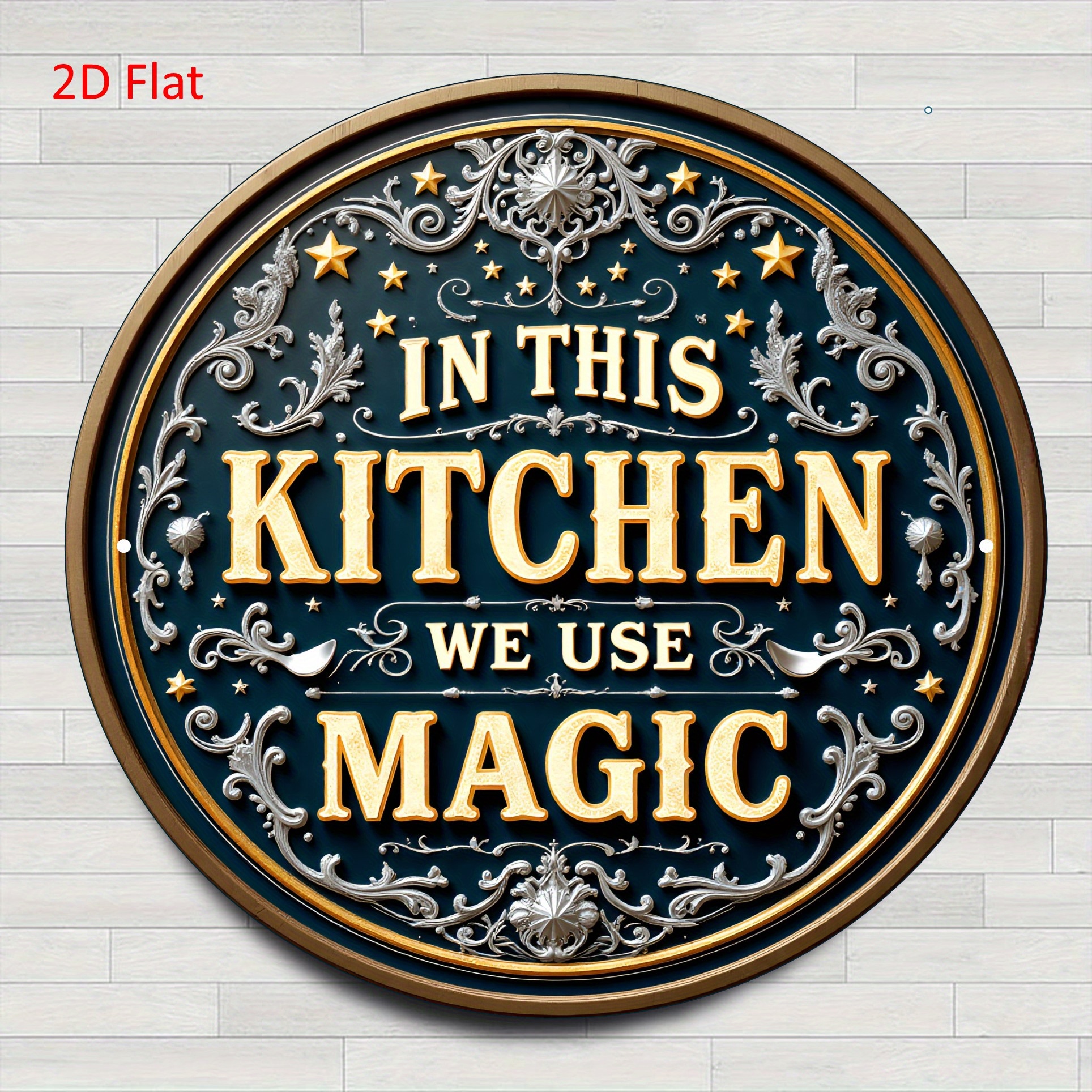 item picture 2d flat 2d flat printing 1pc metal iron sign 2d flat 1pc vintage metal wall decor in this kitchen plaque sign dark blue golden accents lightweight hanging decoration for home housewarming 2d flat