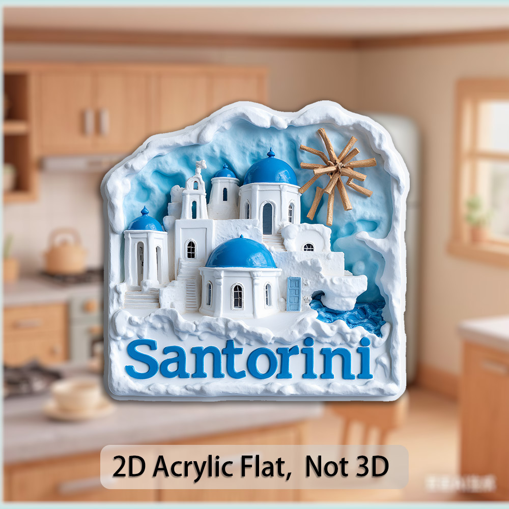 TEMU Aimant 1 pièce grec pour , décoration d'intérieur et cadeaux - Aimants de réfrigérateur emblématiques avec bâtiments à bleu et à vent, acrylique
