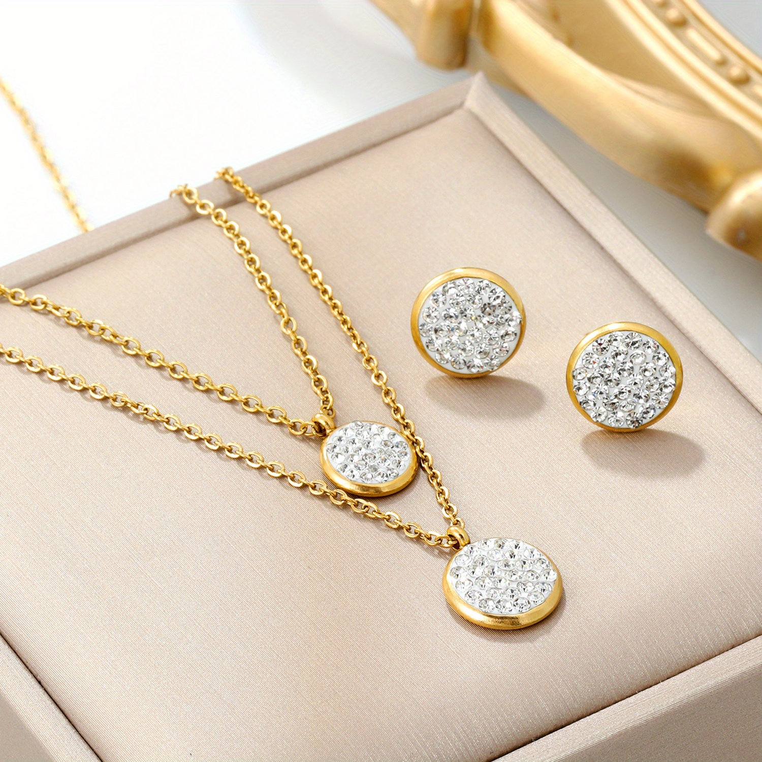 Double Chain Necklace Earrings Set Stainless Steel Material
