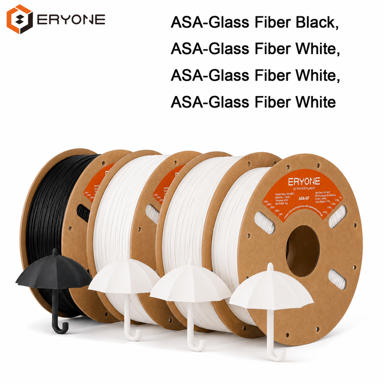 Eryone Asa-gf 3d Printing Supplies Filament For 3d Printer, 4 Rolls(4kg Total), 1.75mm +/ -0.03mm Multiple Color Combinations