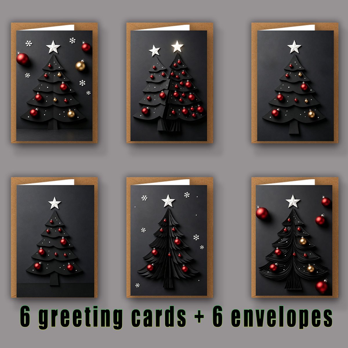 TEMU 6pcs/12pcs/24pcs Christmas Tree, Star, Ball, Snowflake. Greeting Card And Envelope | Blank Inside | Universal Holiday Party Invitation Card