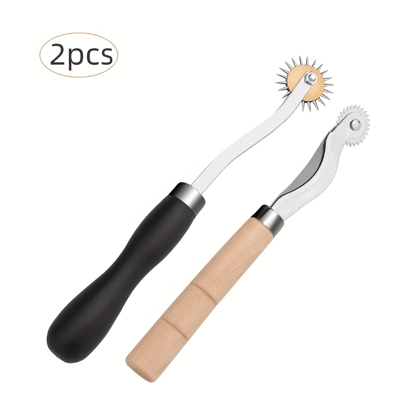 2pcs/set Professional Tracking Wheel, 0.4cm/0.16 Inch And 0.2cm/0.08 Inch Leather Needle Point Tracking Wheels, Metal Material, With Wooden Shank, Suitable For Arts And Leather Crafts