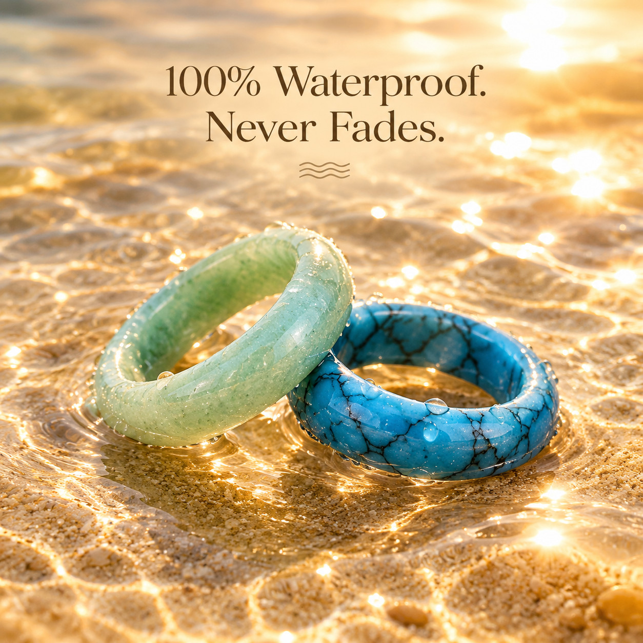 2pc Green Aventurine & Blue Turquoise Stackable Ring Set