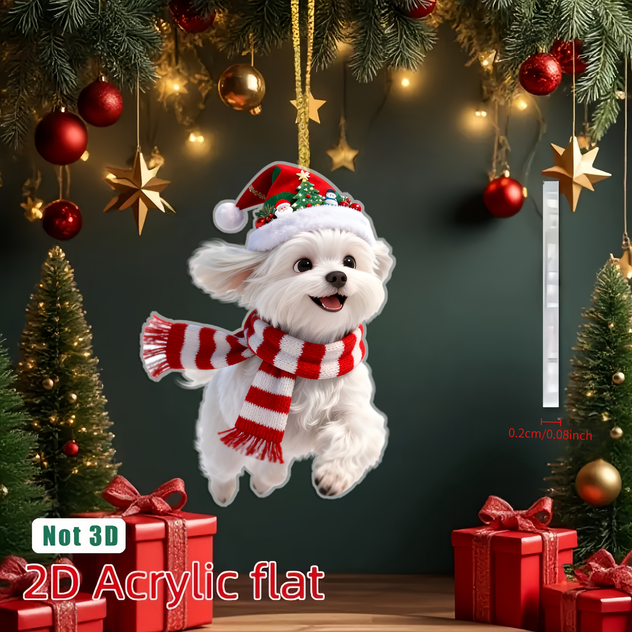 TEMU 2d Flat - 2dflat, 2d Flat Acrylic Pendant 1pc Maltese Dog Pattern For Christmas Dressing, Christmas Tree Ornament, Holiday Ornament, Acrylic