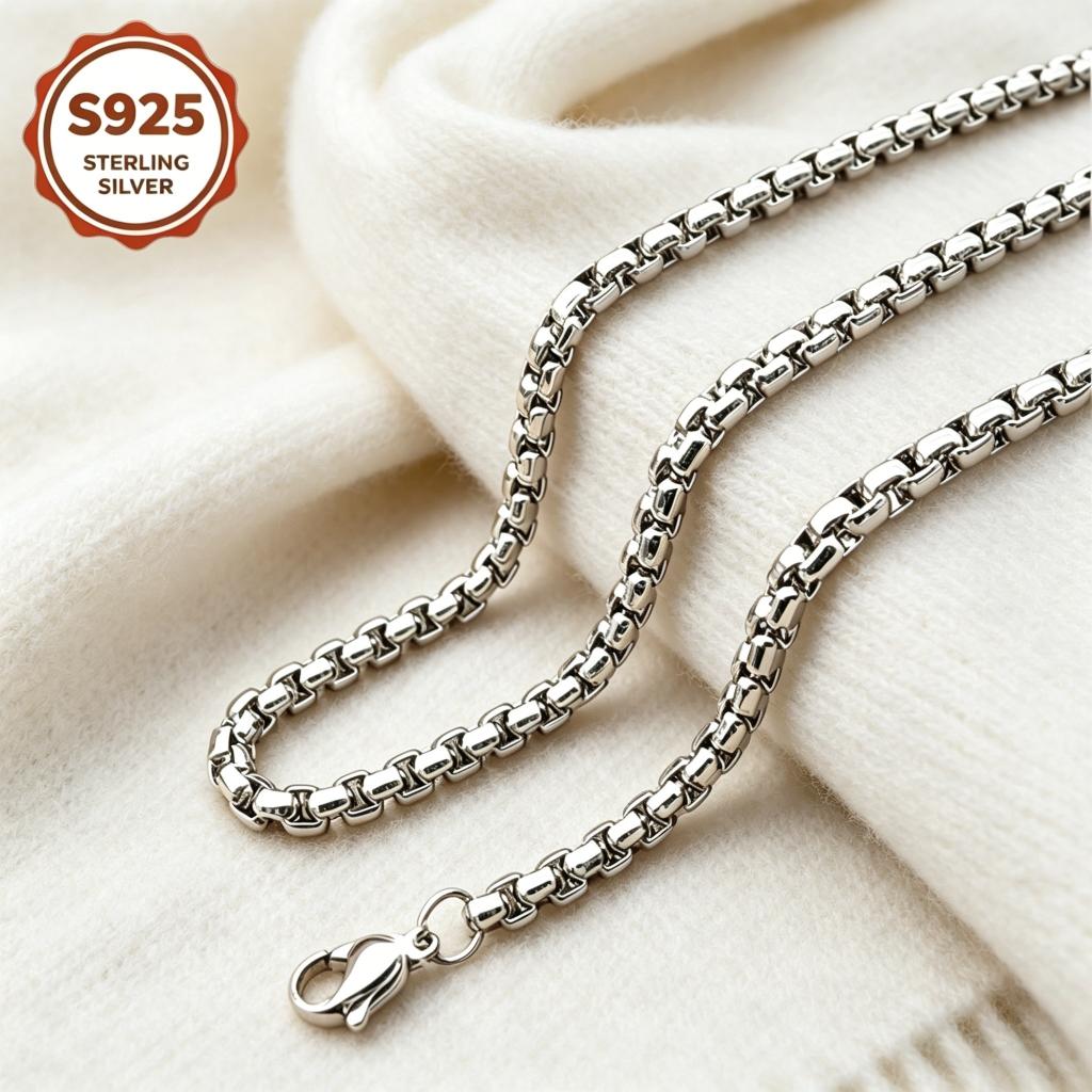 TEMU Collier chaîne carrée unisexe en argent sterling S925, étanche et résistant au ternissement, longueur réglable 20-24 pouces, bijou de mode pour