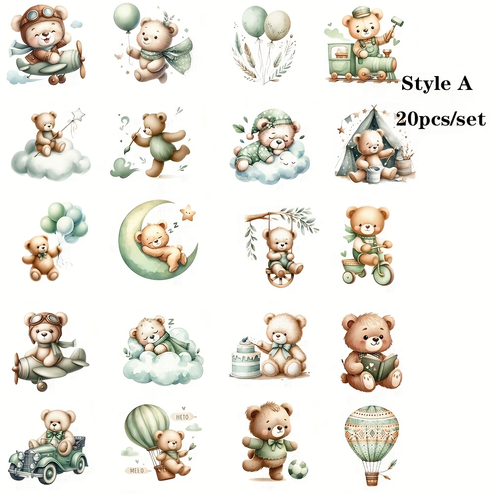Image of 20pcs/set Vintage Cute Bear Handmade Stickers Decoration 2d Flat, 2d Flat