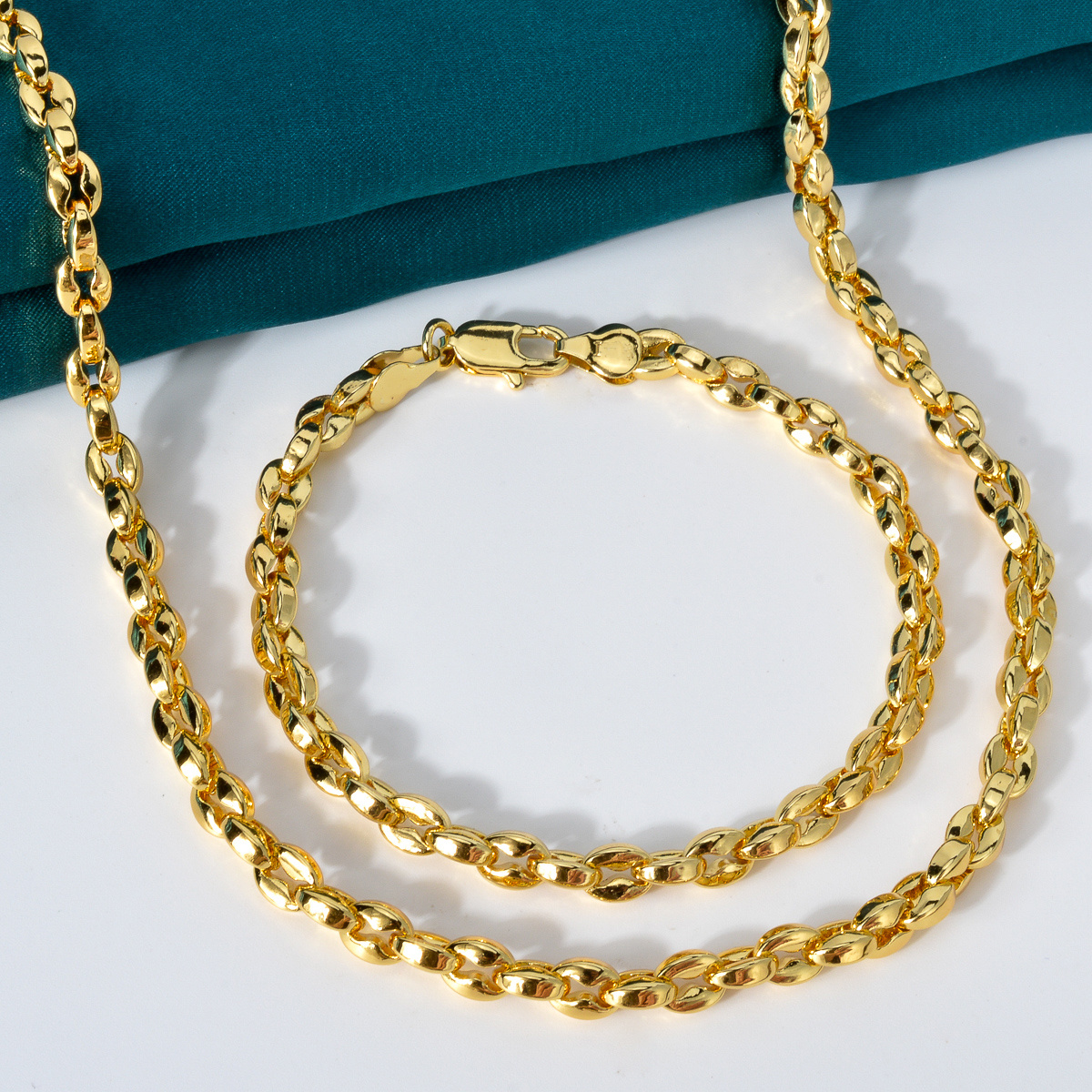 Coffee Bean Bead Necklace Bracelet Set - Classic Punk Style Accessories