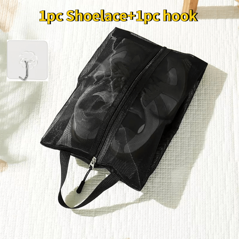 TEMU 2pcs Set: 1pc Shoelaces + 1pc Hook, Foldable Breathable Mesh Shoe Bag - Transparent Design, Large Capacity Shoe Storage Bag, Suitable For Gym,