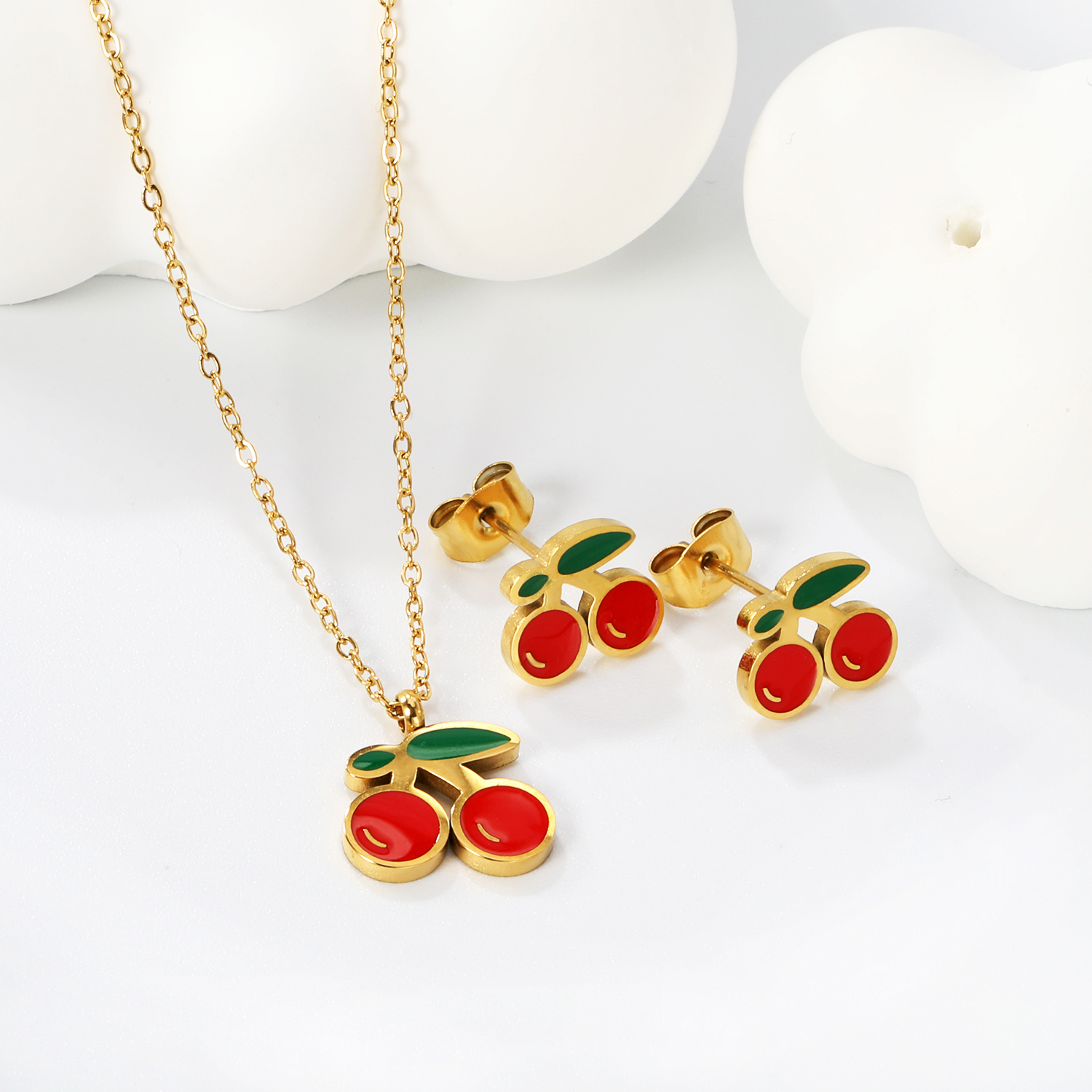3pcs Stainless Steel Cherry Pendant Set