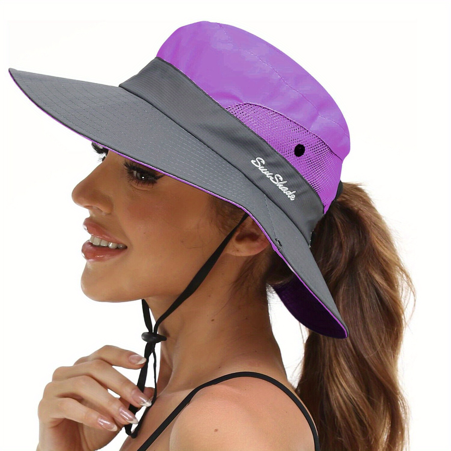 womens   sun hat with ponytail hole breathable mesh panels wide brim quick dry outdoor hat for fishing hiking camping   red gray purple blue camping accessories