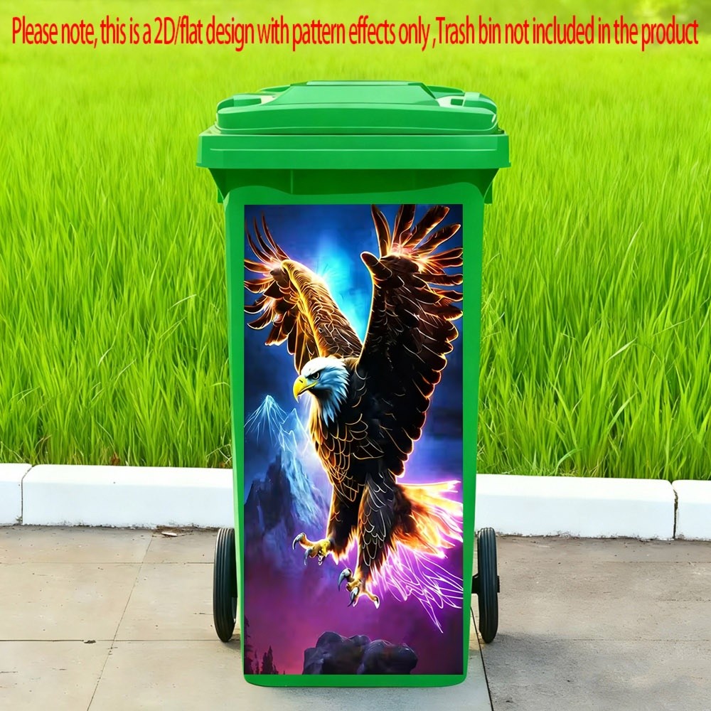 TEMU 1pc 2d Flat Glowing Neon Bald Eagle Pattern Trash Can Sticker Outdoors Waterproof Bin Stickers Self-adhesive Wallpaper Home Wall Art Kitchen