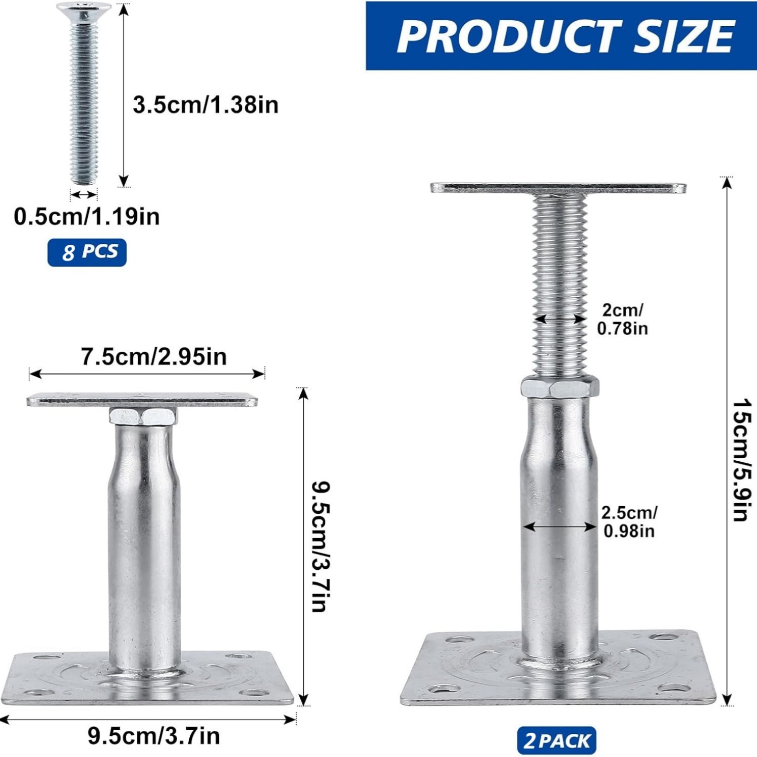 2/4 Pack, 75*95mm (free Screws), 100*100mm (no Screws) Galvanized Steel Adjustable Height Column Base Support, Sturdy And Durable Building Roof Support Frame, Patio Deck Bracket And Base