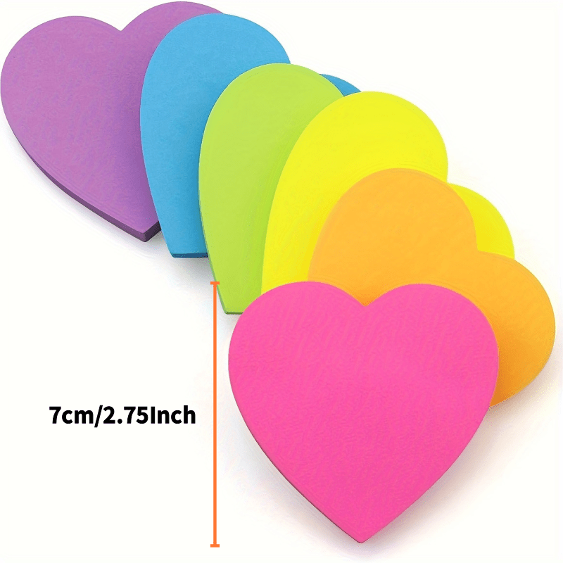 

6pcs Heart-shaped Lined Notes - Vibrant Reminders For Valentines Day, Office, School - Self-adhesive Memo Pads With Strong Sticking Power, 420 Sheets