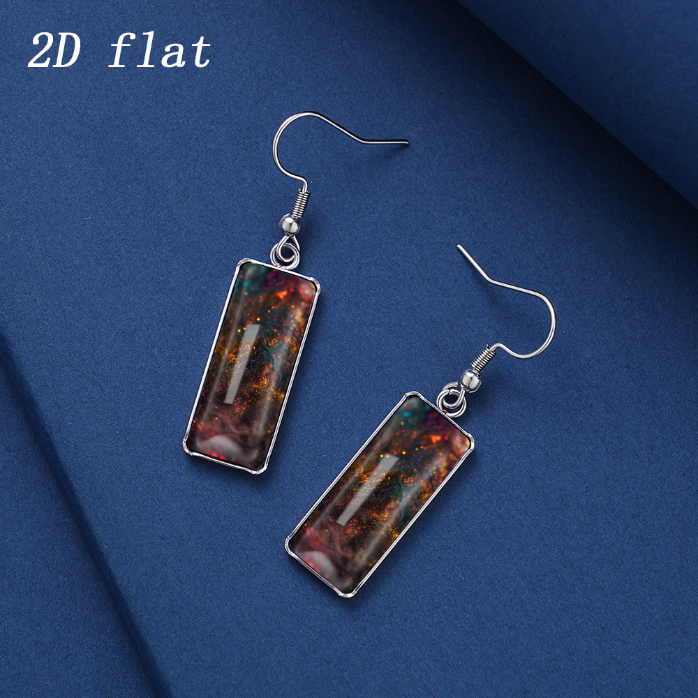 Colorful Golden Glitter Nebula Glass Earrings, Gift