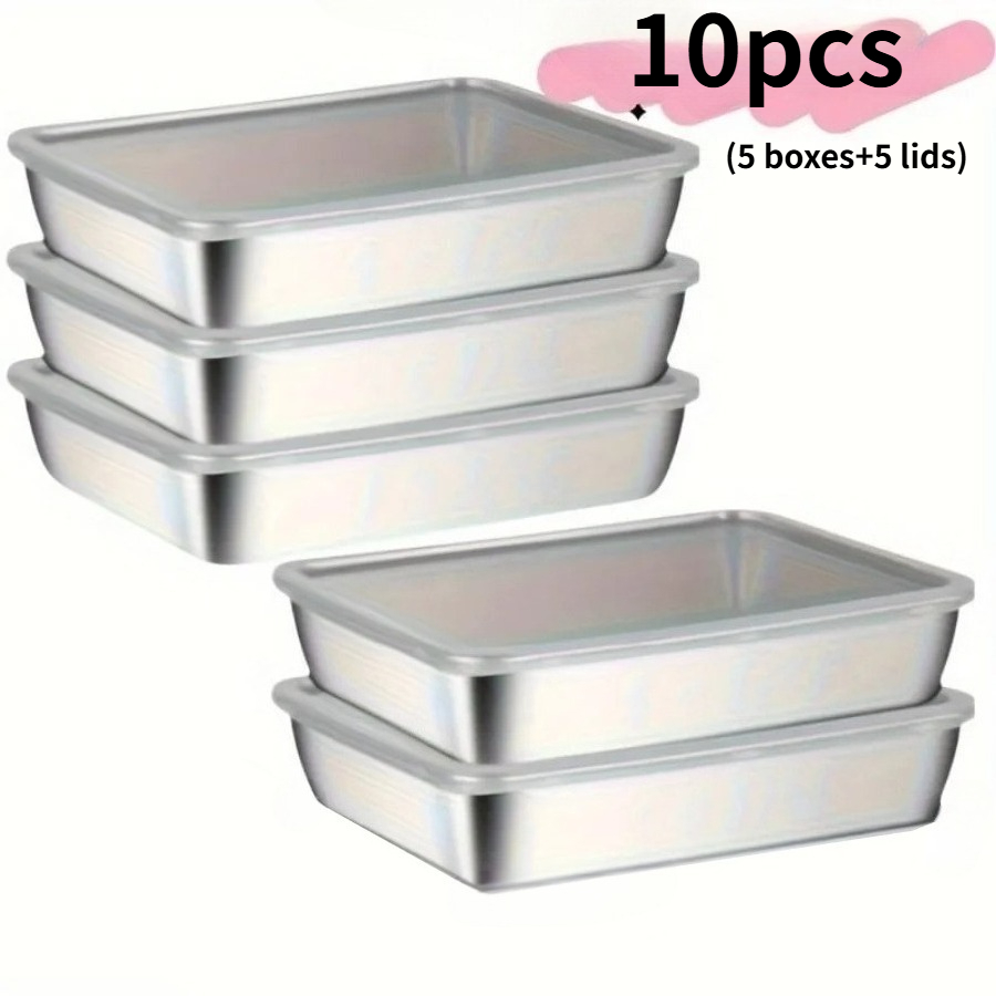 Image of 10pcs(5 Boxes+5 Lids) Large Capacity Food Storage Containers, Airtight Sealed Jars For Flour, Sugar, Oil, Fruits & Vegetables, Kitchen Pantry Organization