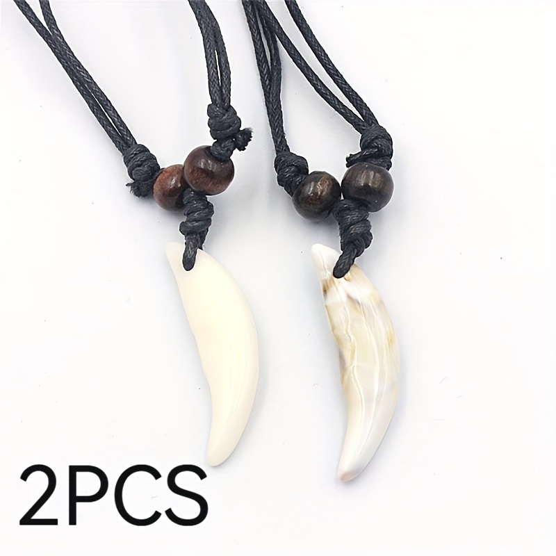 TEMU Ensemble de 2 avec dent de , collier pendentif dent de style ethnique vintage en résine tissée à , accessoire à breloque extensible pour , le