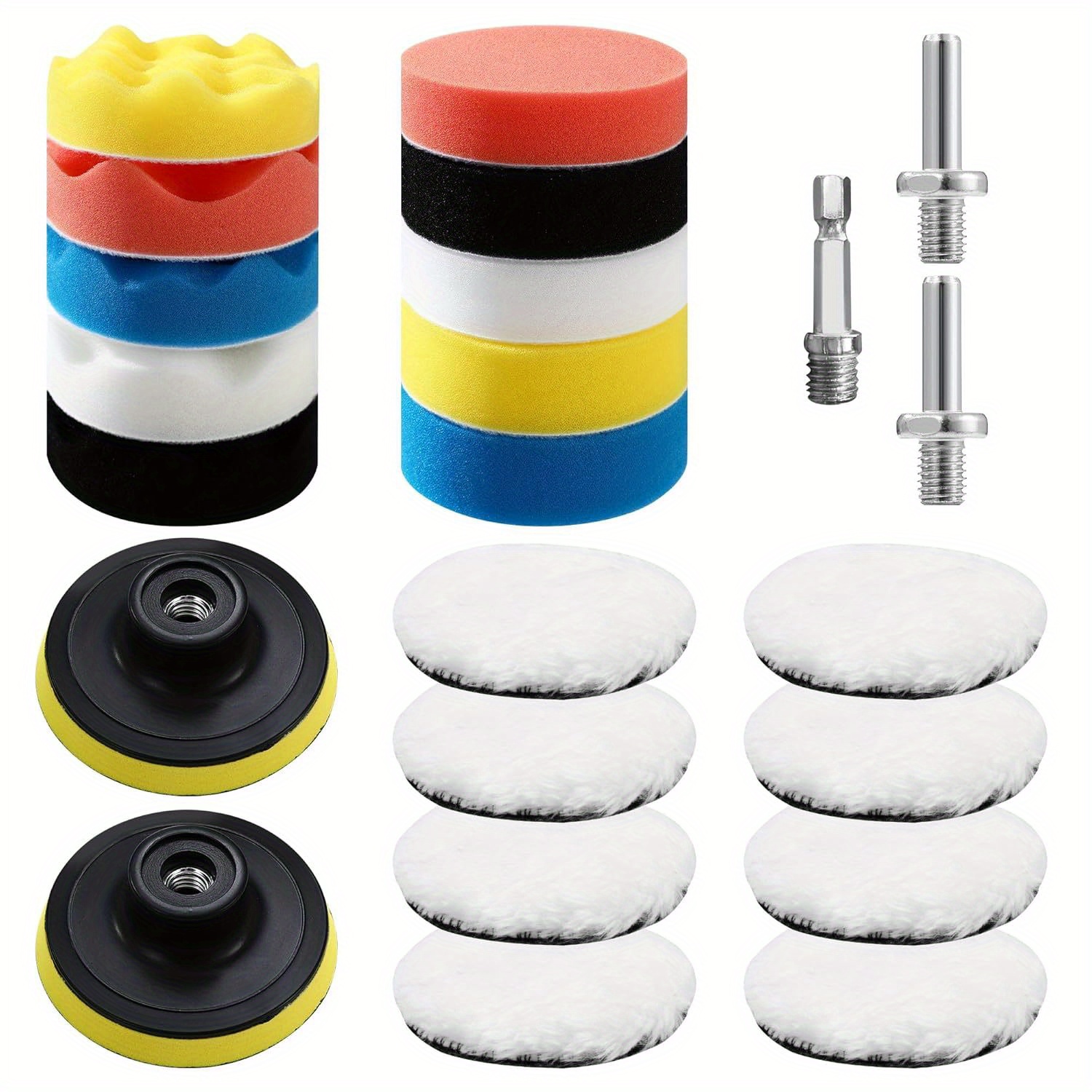 E-shop 23 Stück 80mm Polierschwämme, 23-teiliges Polierset für Auto, Polieraufsatz für Akkuschrauber, zum Polieren, Schleifen,