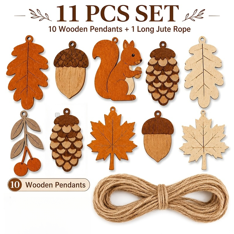 TEMU 2D Piatto. 10 pezzi di ornamenti per banner in legno a tema Ringraziamento, stagione del raccolto, , decorazioni/scheletri a forma di di noci di