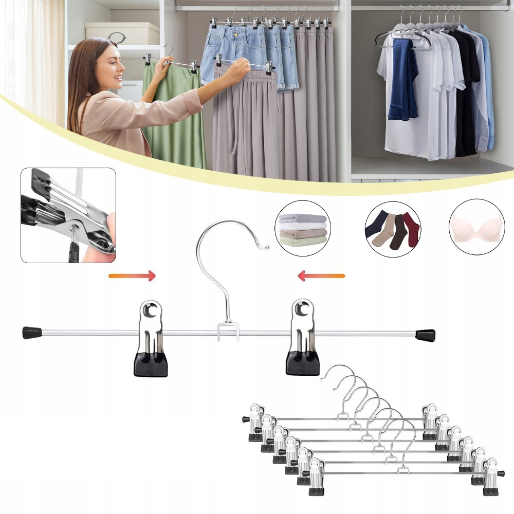 Image of 24 Pack Metal Skirt Hangers - Adjustable Non-slip Design For Trousers Slacks Jeans Home Closet