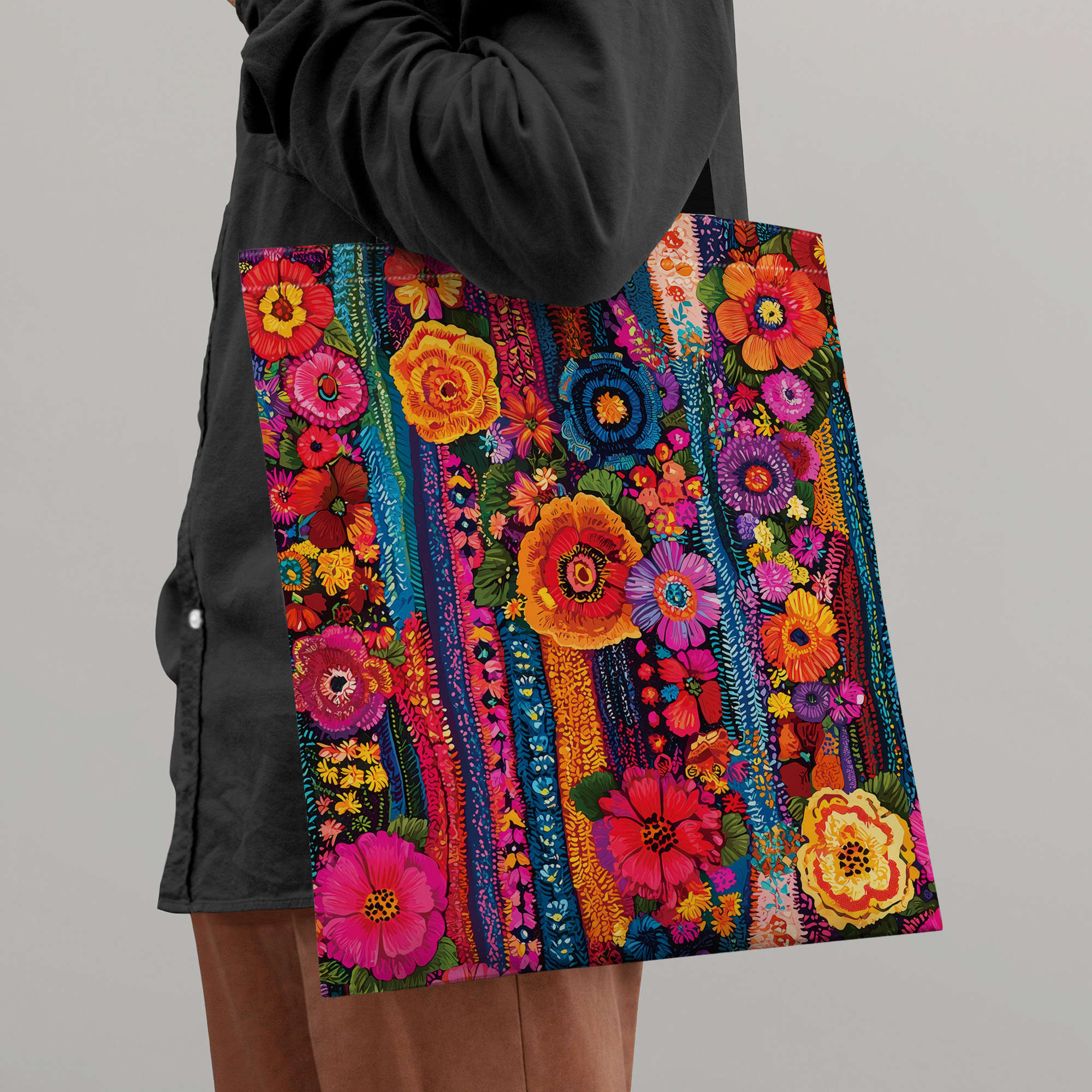 

1pc Guatemalan Tote Bag, Polyester, Striped , Reusable Shopping Shoulder Bag
