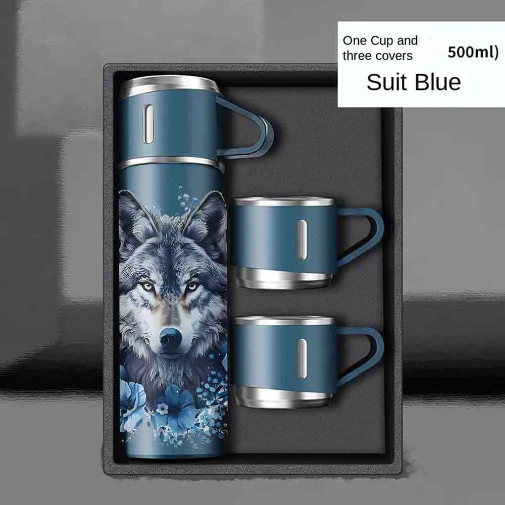 TEMU Ensemble de 1/3 pièces : Tasse isotherme de 16,9 oz à imprimé , bouteille isotherme en acier inoxydable 304 avec 3 tasses, de tasse de voyage