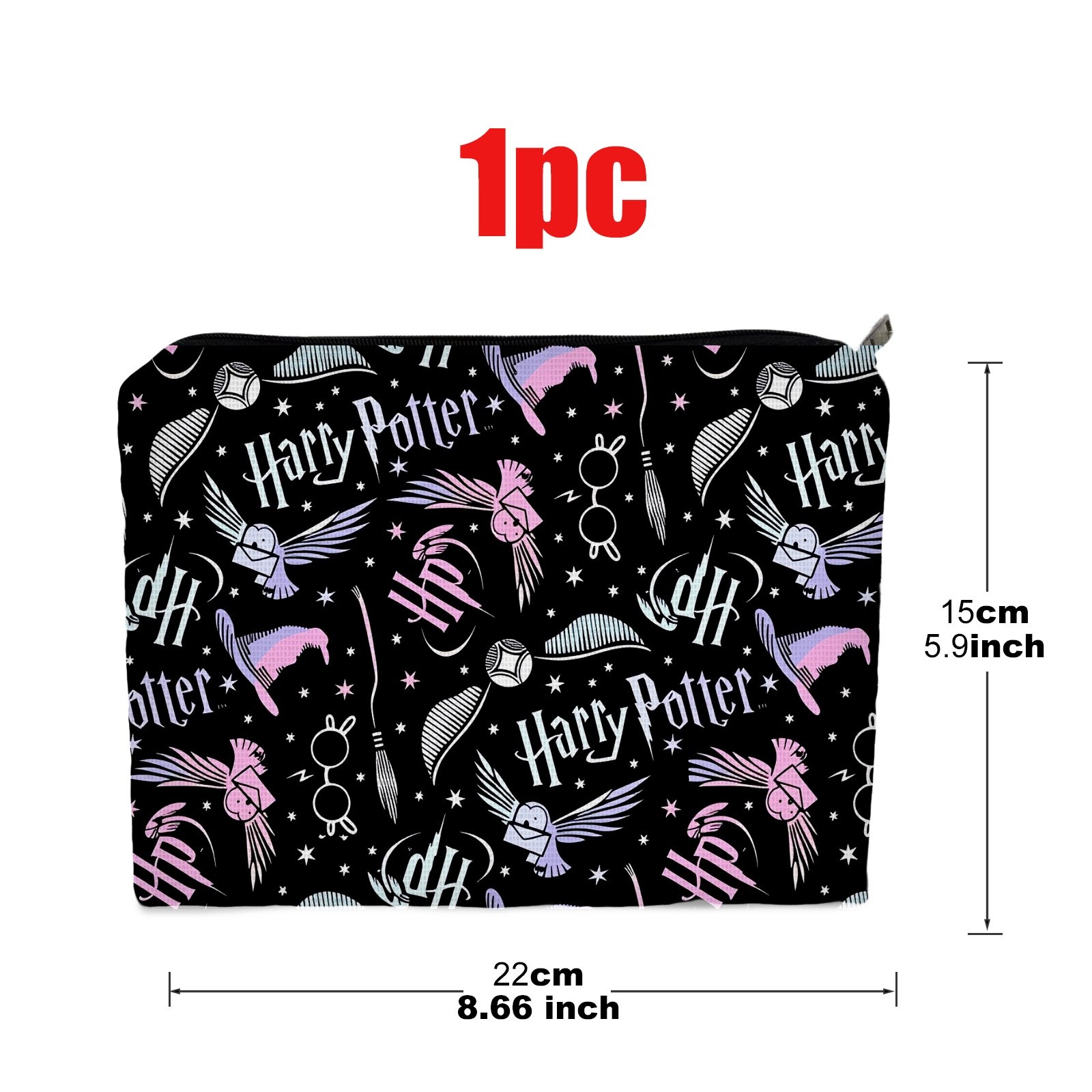 TEMU Harry Potter Themed Cosmetic Bag, Double-sided Printed With Iconic Symbols & Elements, Soft Polyester Makeup Pouch Measuring 5.9 X 8.66 Inches,