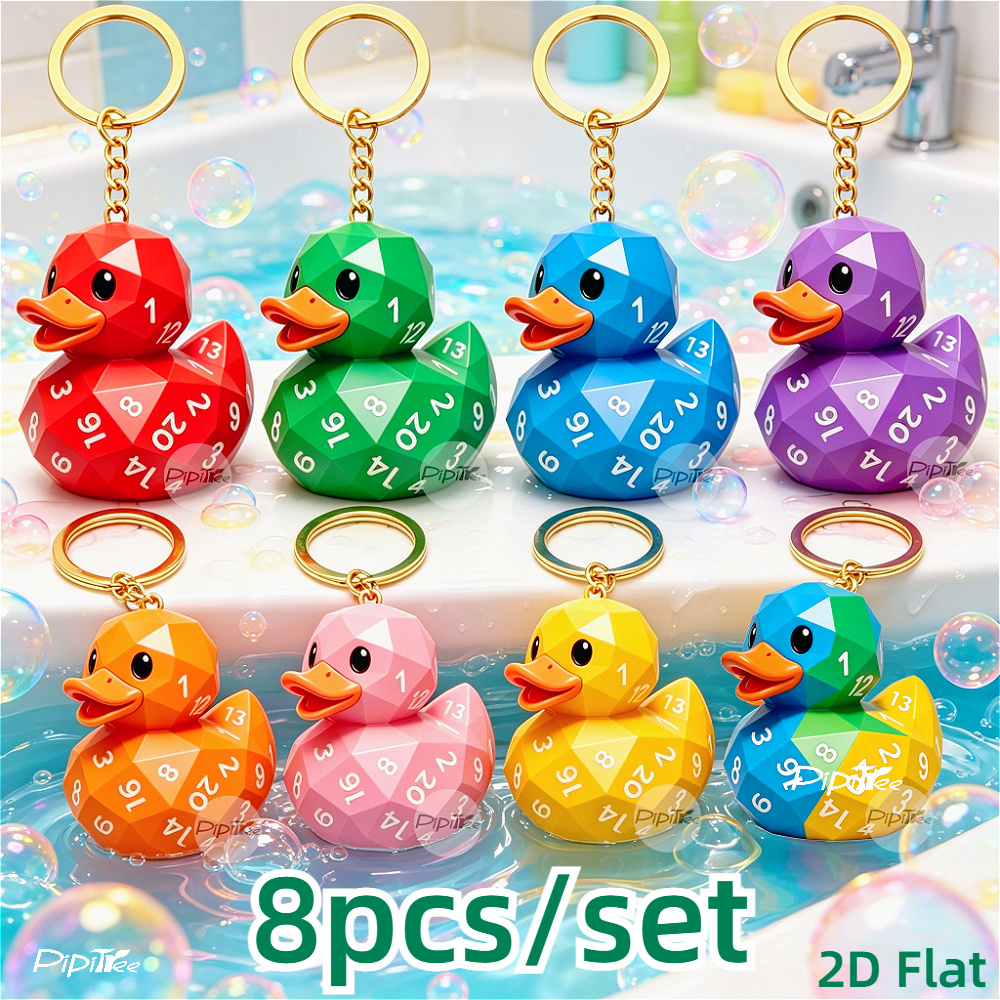 TEMU 2d Flat 8pcs Dice Duck Keychain Set, Acrylic Duck Pendant, Tabletop Game Accessory, Duck Backpack Charm, Cute Duck, Unisex, Couple Keychains,
